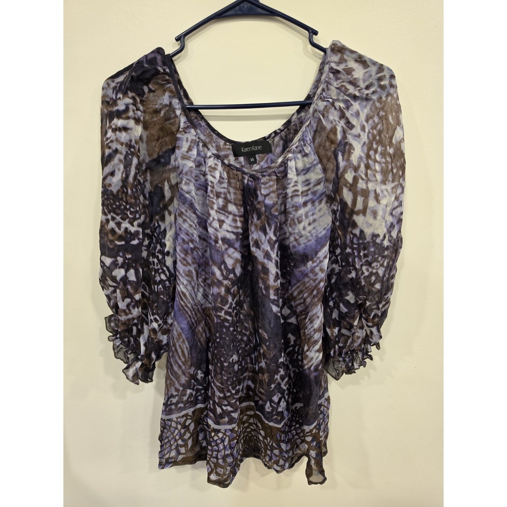 Karen Kane 100% Silk Sheer‎ Blouse Womens XS Boho Luxe Artsy Quiet Luxury